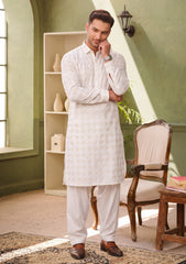 Elite Men China Boski Sequence Embroidered Blue Selvage - Off White
