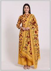 Winter - Riwaj - Printed Cotray Suit - Wool Shawl - D#14 - Yellow