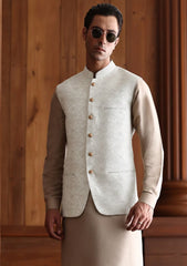 Elite Men China Boski Unstitched Waistcoat Fabric - D#19 - Off White