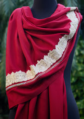 Shawl Collection - Sadias Collection - Pashmina Shawl - D#09 Maroon OffWhite Thick Emb