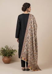 Winter - Riwaj - Pashmina Kani Jamawar 3 Pcs Suit - D#02 - Black