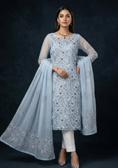 Formals - Riwaj - Fancy 26 - Chikankari & Mukesh - 2 Pcs - D#01 - Blue