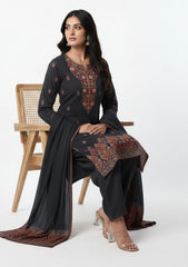 Winter - Riwaj - Pashmina Suit - Kaani Jamawar - Premium 25 - D#44 - Black
