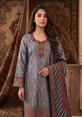 Winter - Fancy Silk Zari Jamawar - 3 Pcs Suit - D#15 - Grey