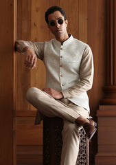 Elite Men China Boski Unstitched Waistcoat Fabric - D#19 - Off White