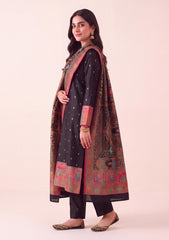 Winter - Fancy Silk Zari Jamawar - 3 Pcs Suit - D#07 - Black