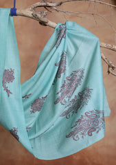 Pashmina Embroidered Jaaldar Scarf D#01 - Ferozi
