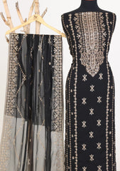 Formals - Riwaj - Fancy Bamber Chiffon - 3 Pcs Suit - CBD#1796 - Black