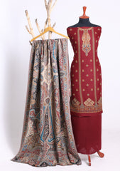 Winter - Riwaj - Pashmina Embroidered Suit - Kaani Shawl - D#02 - Maroon