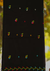 Wool Needle Work Shawl D - 56 - Black