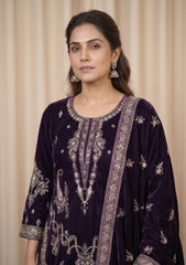 Winter - Riwaj - Fancy Embroidered Velvet Suit - D#653 - D Purple