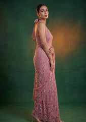 Formals - Chantilly Lace Saree - Pink