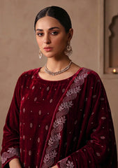 Winter - Riwaj - Velvet Stone Work 3 Pcs Suit - D#05 - Magenta