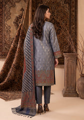 Winter - Fancy Silk Zari Jamawar - 3 Pcs Suit - D#15 - Grey