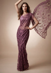 Fancy Chantilly Lace Saree - Mauve Taupe