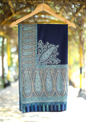 Pashmina Kaani Zari Shawl D - 13 - N Blue