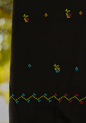 Wool Needle Work Shawl D - 56 - Black