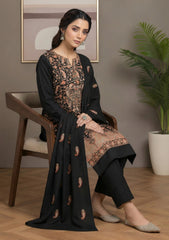 Winter - Riwaj - Pashmina Embroidered Suit - D#08 - Black