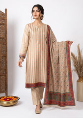Winter - Fancy Silk Zari Jamawar - 3 Pcs Suit - D#04 - Off White