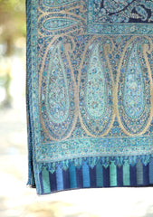 Pashmina Kaani Zari Shawl D - 13 - N Blue