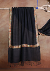 Pashmina Kashmiri Border Scarf D#30 - Black 1