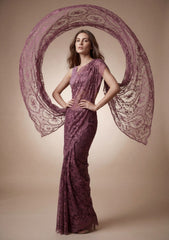 Fancy Chantilly Lace Saree - Mauve Taupe