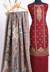 Winter - Riwaj - Pashmina Embroidered Suit - Kaani Shawl - D#02 - Maroon