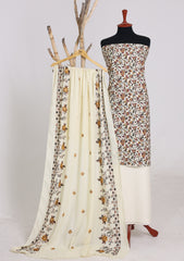 Winter - Riwaj - Printed Cotray Suit - Wool Shawl - D#15 - Off White