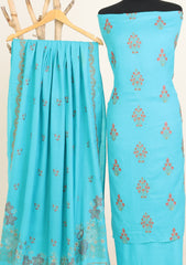 Winter - Riwaj - Pashmina Embroidered Suit - D#184 - Ferozi