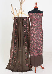 Winter - Riwaj - Printed Cotray Suit - Wool Shawl - D#15 - Chocolate