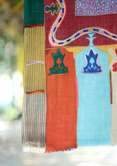 Pashmina Ari Work Wool Shawl D - 07 - Multi