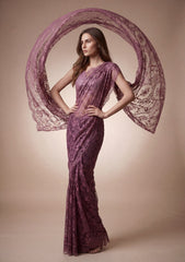 Fancy Chantilly Lace Saree - Mauve Taupe