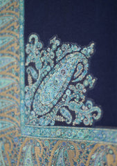 Pashmina Kaani Zari Shawl D - 13 - N Blue