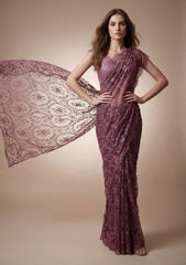 Fancy Chantilly Lace Saree - Mauve Taupe