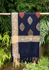 Embroidered Wool Shawl D - 64 - N Blue