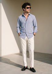 Elite Men Egyptian Shirting Selvage Stripe Cotton Fabric - B Sky
