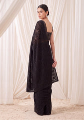 Formals - Fancy Closet - Georgette Embroidered Chiffon Saree - D#01 - Black