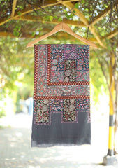 Pure Kalamkari Resham Work Shawl D - 1 - Grey