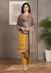 Winter - Riwaj - Pashmina Embroidered Suit - Kaani Shawl - D#12 - Golden