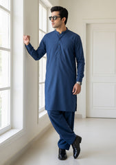 Elite Men Antonio Enzo Compact Texture Pure Cotton Fabric - Blue