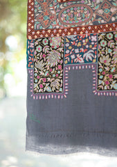Pure Kalamkari Resham Work Shawl D - 1 - Grey