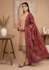 Formals - Fancy Silk Embroidered - 3 Pcs Suit - D#04 - S Red