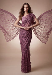 Fancy Chantilly Lace Saree - Mauve Taupe