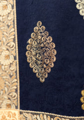 Embroidered Wool Shawl D - 64 - N Blue