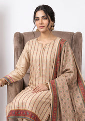 Winter - Fancy Silk Zari Jamawar - 3 Pcs Suit - D#04 - Off White