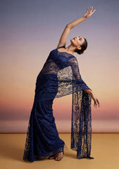 Formals - Chantilly Lace Saree - Navy Blue