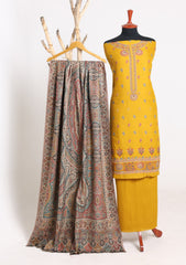 Winter - Riwaj - Pashmina Embroidered Suit - Kaani Shawl - D#12 - Golden