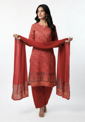 Winter - Riwaj - Pashmina Suit - Kaani Jamawar - Premium 25 - D#48 - Red