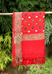 Embroidered Wool Shawl D - 32 - Red