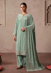 Winter - Riwaj - Velvet Stone Work 3 Pcs Suit - D#04 - Aqua